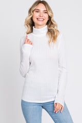 Ivory Ribbed Long Sleeve Turtle Neck Top