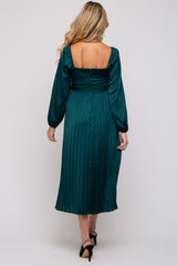 Forest Green Sweetheart Pleated Long Sleeve Maternity Midi Dress