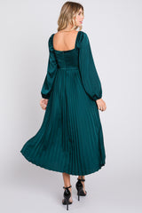 Forest Green Sweetheart Pleated Long Sleeve Midi Dress