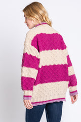 Magenta Striped Mock Neck Sweater