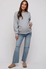 Heather Grey Basic Fleece Maternity Sweatshirt