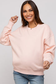 Light Pink Basic Fleece Maternity Sweatshirt