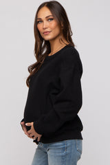 Black Basic Fleece Maternity Sweatshirt