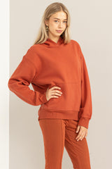 Rust Front Pocket Hooded Fleece Maternity Sweatshirt