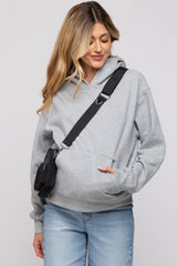 Heather Grey Front Pocket Hooded Fleece Maternity Sweatshirt