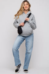 Heather Grey Front Pocket Hooded Fleece Maternity Sweatshirt