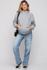 Heather Grey Front Pocket Hooded Fleece Maternity Sweatshirt