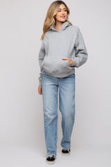 Heather Grey Front Pocket Hooded Fleece Maternity Sweatshirt