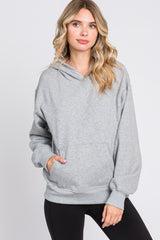 Heather Grey Front Pocket Hooded Fleece Maternity Sweatshirt