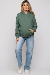 Green Front Pocket Hooded Fleece Maternity Sweatshirt