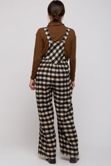 Black Plaid Button Front Wide Leg Maternity Overalls