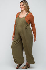 Olive Linen Maternity Plus Overalls