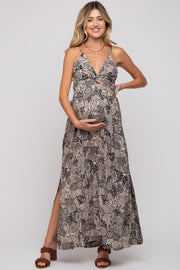 Black Floral Front Cutout Side Slit Maternity Maxi Dress