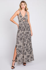 Black Floral Front Cutout Side Slit Maternity Maxi Dress