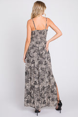 Black Floral Front Cutout Side Slit Maxi Dress