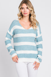 Blue Striped V-Neck Sweater