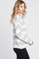 Grey Striped V-Neck Sweater