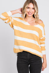 Yellow Striped V-Neck Sweater