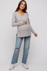 Grey V-Neck Basic Maternity Sweater