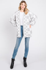 Heather Grey Checkered Cardigan Sweater