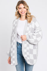 Heather Grey Checkered Cardigan Sweater