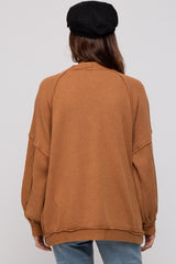 Camel Waffle Knit Button Long Sleeve Maternity Top