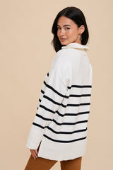 Black Striped Half Zip Knit Pullover