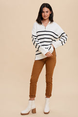 Black Striped Half Zip Knit Pullover