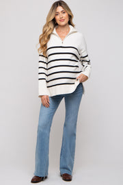 Black Striped Half Zip Maternity Knit Pullover