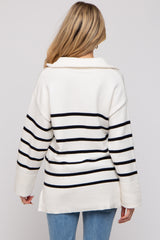 Black Striped Half Zip Maternity Knit Pullover