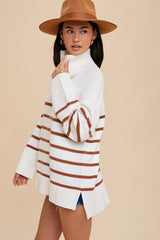 Camel Striped Half Zip Knit Pullover