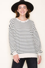 Cream Striped Textured Long Sleeve Top