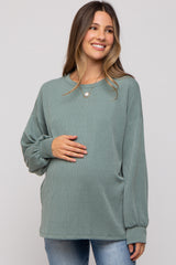 Light Olive Ribbed Long Sleeve Maternity Top