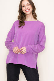 Magenta Ribbed Long Sleeve Top