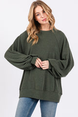 Olive Ribbed Long Sleeve Top