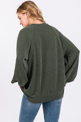 Olive Ribbed Long Sleeve Top