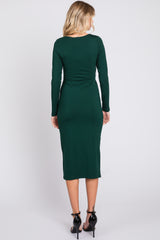 Forest Green Basic Square Neck Midi Dress