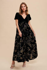 Black Floral Burnout Velvet Maxi Dress