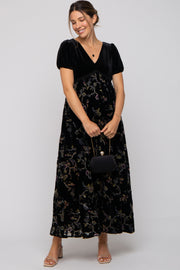 Black Floral Burnout Velvet Maternity Maxi Dress