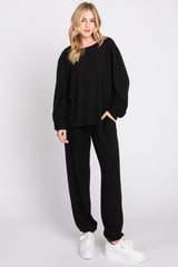 Black  Soft Knit Brushed Long Sleeve Maternity Lounge Set