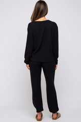 Black  Soft Knit Brushed Long Sleeve Maternity Lounge Set