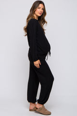 Black  Soft Knit Brushed Long Sleeve Maternity Lounge Set