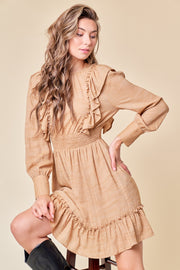 Sand Ruffle Woven Dress