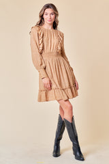 Sand Ruffle Woven Dress