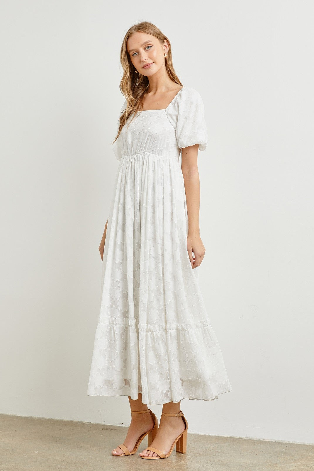 White Floral Chiffon Smocked Square Neck Maxi Dress – PinkBlush