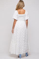 White Floral Chiffon Smocked Square Neck Maternity Maxi Dress