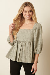 Sage Texture Jacquard Babydoll Blouse