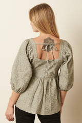 Sage Texture Jacquard Babydoll Blouse