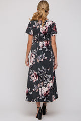 Forest Green Floral High-Low Maternity Wrap Dress