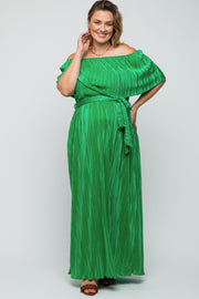 Green Plisse Off Shoulder Maternity Plus Maxi Dress